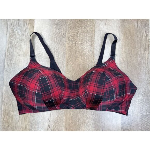 Torrid Curve Lightly Lined Wire-Free Bra Sz 42DDD Red Black Plaid Back Smoothing - Picture 1 of 8